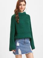 Shein Green Turtleneck Raglan Sleeve Chunky Knit Sweater