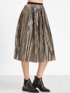 Shein Metallic Gold Contrast Waist Pleated Skirt