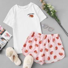 Shein Hedgehog Print Tee & Shorts Pj Set