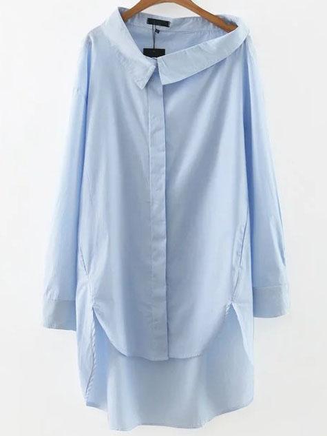 Shein Blue Vertical Striped Hidden Button High Low Dress