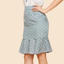 Shein Polka Dot Ruffle Hem Zip Back Skirt