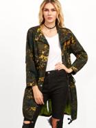 Shein Camo Print Drop Shoulder Slit Back Drawstring Coat
