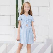 Shein Girls Knot Detail Striped Dress