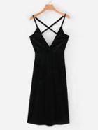 Shein Rhinestone Embellished Criss Cross Strap Velvet Dress