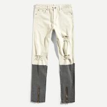 Shein Men Zip Colorblock Destroyed Skinny Denim Pants