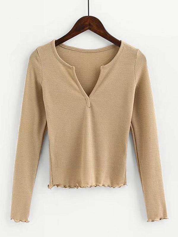 Shein V Cut Lettuce Hem Crop Top