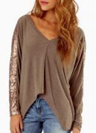 Rosewe Enchanting V Neck Long Sleeve T Shirt With Sequins