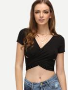 Shein Black V Neck Cut Out Wrap Crop Top
