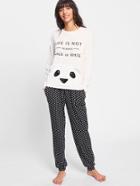 Shein Bear Patch Tee & Polka Dot Pants Pj Set