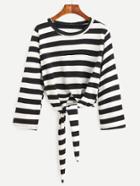 Shein Contrast Striped Tie Front T-shirt