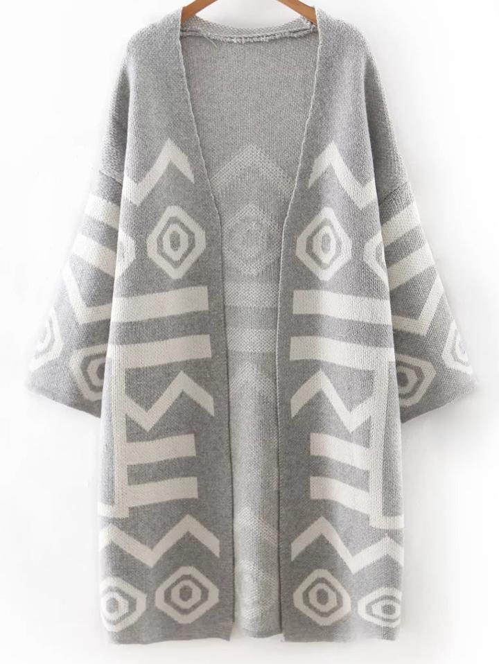 Shein Grey Printed Long Cardigan