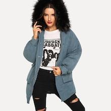 Shein Contrast Faux Fur Hooded Puffer Coat