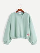 Shein Pale Green Dropped Shoulder Seam Embroidered Patch Sweatshirt