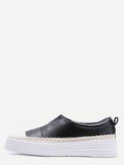 Shein Black And White Woven Detail Slip-on Pu Sneakers