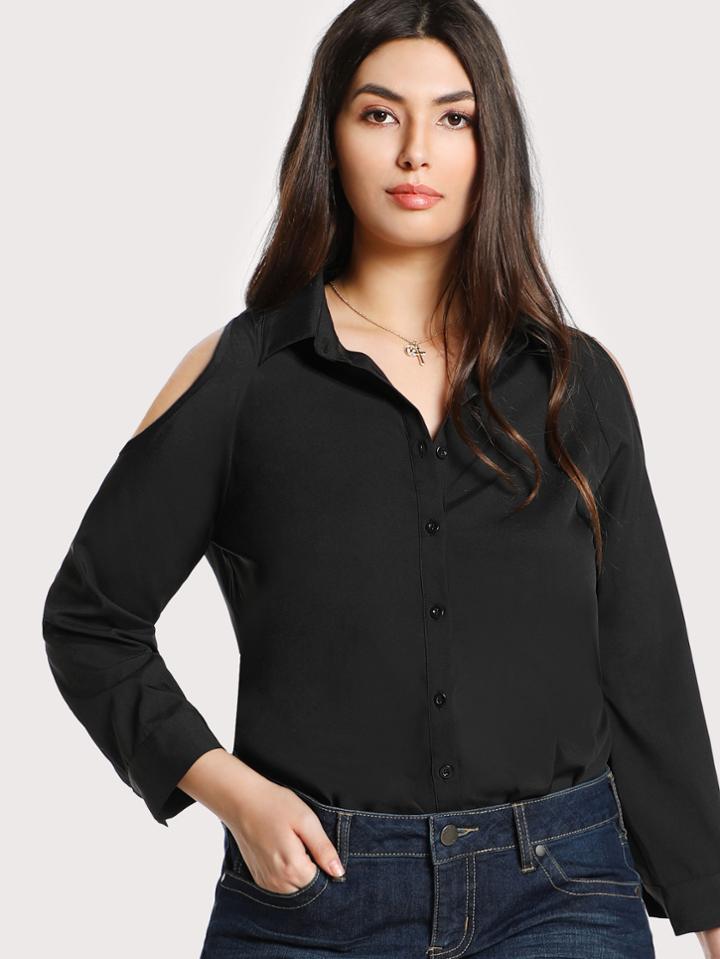 Shein Cutout Shoulder Solid Shirt