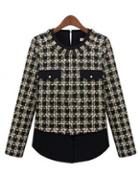 Rosewe Traditional Round Neck Color Patchwork Houndstooth Tops
