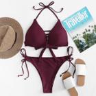 Shein Plus Self Tie Halterneck Strappy Bikini Set