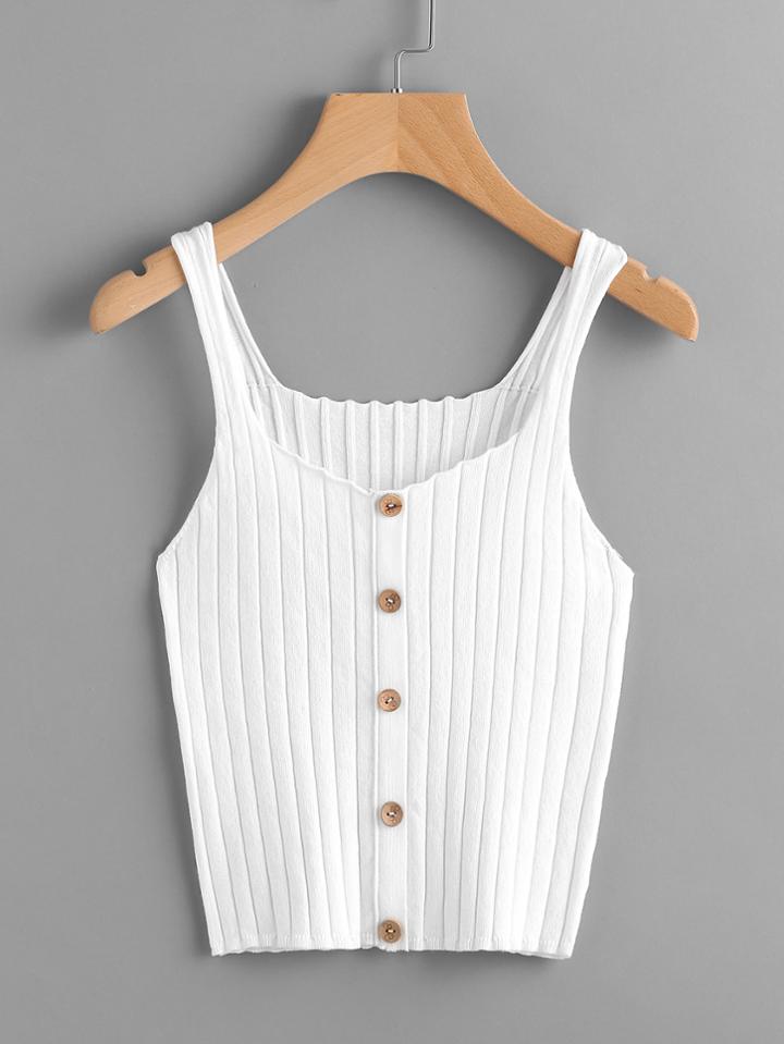 Shein Button Front Rib Knit Tank Top