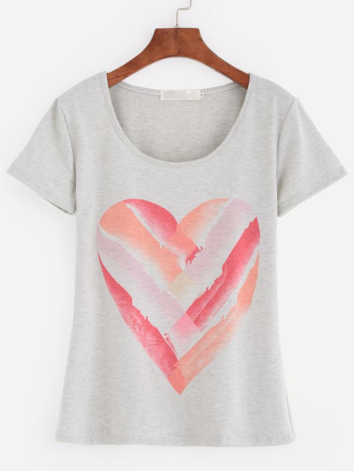 Shein Grey Heart Print T-shirt