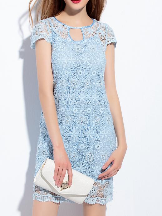 Shein Blue Crochet Hollow Out Beading Dress