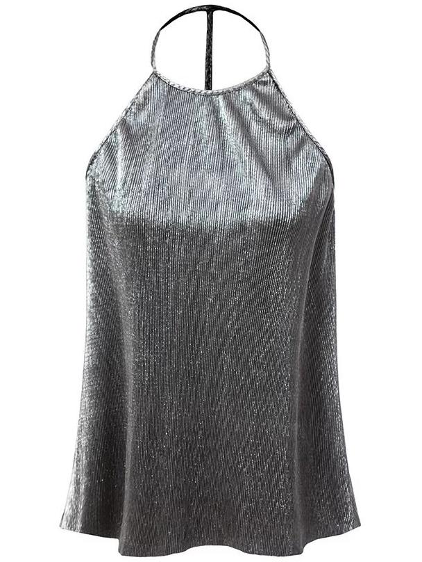 Shein Silver Metal Halter Sleeveless Top
