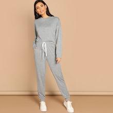 Shein Solid Pullover & Drawstring Waist Pants Set