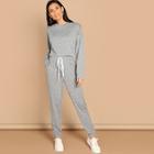 Shein Solid Pullover & Drawstring Waist Pants Set