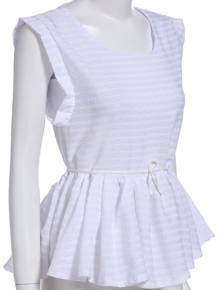 Shein White Round Neck Ruffle Dip Hem Blouse