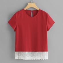 Shein Lace Hem Keyhole Back Top