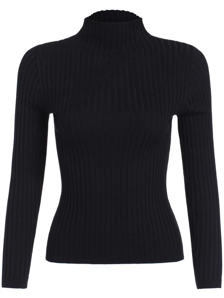 Shein Black Mock Neck Slim Crop Knitwear