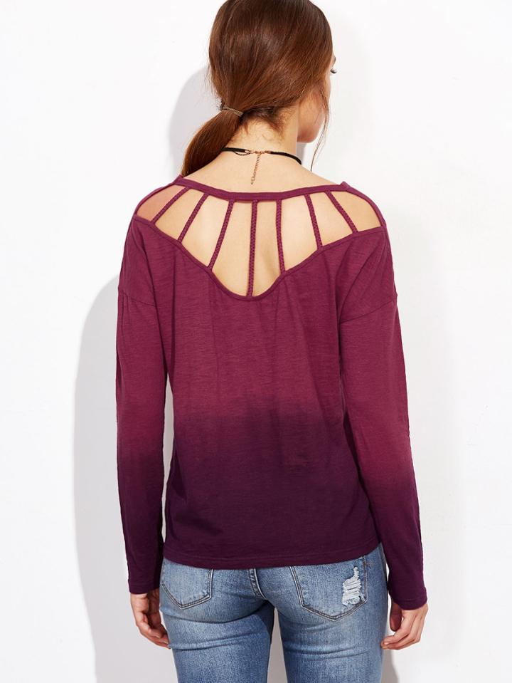 Shein Purple Ombre Caged Back T-shirt
