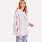 Shein Letter Print Contrast Striped Sleeve Hoodie Jacket