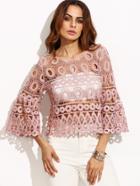 Shein Pink Bell Sleeve Hollow Out Crochet Top