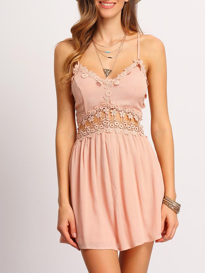 Shein Crisscross-back Hollow Out Lace Up Dress