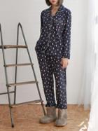 Shein Contrast Binding Seamless Pattern Shirt & Pants Pj Set