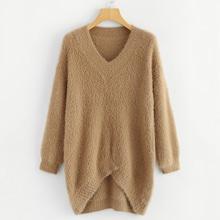 Shein V Neck Longline Asymmetrical Hem Jumper