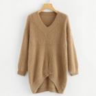 Shein V Neck Longline Asymmetrical Hem Jumper
