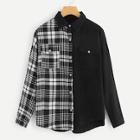 Shein Plaid Pocket Detail Drop Shoulder Denim Shirt