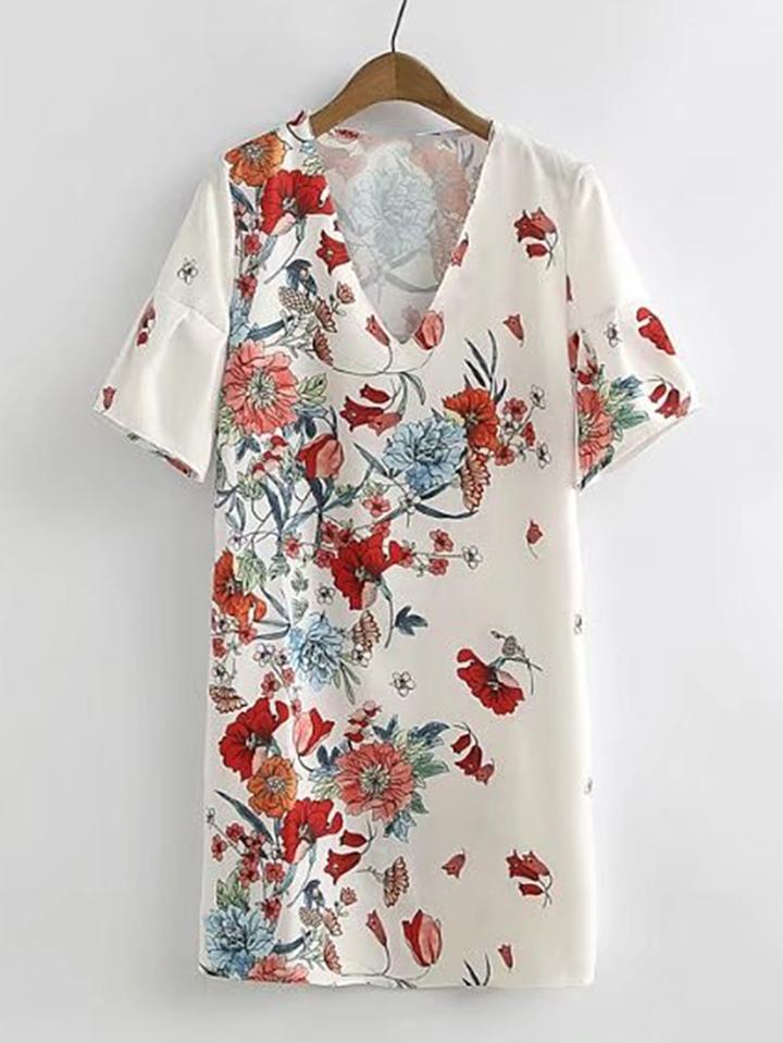 Shein V-neckline Floral Print Dress