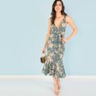 Shein Knot Front Floral V-neck Bodycon Dress