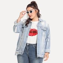 Shein Plus Ripped Bleach Wash Denim Jacket