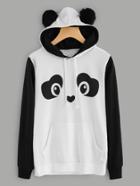 Shein Panda Hoodie With Faux Fur Ball