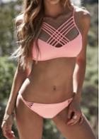 Rosewe Pink Strappy Design Padded Bikini Set