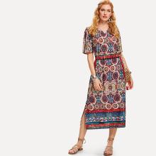 Shein Tribal Print Split Side Dress