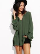 Shein V Cut Fringe Trim Dip Hem Top