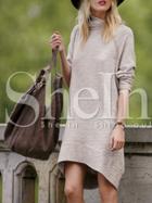 Shein Marl Oatmeal Long Sleeve Mock Neck Allure Decent Casual Dress