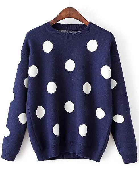 Shein Navy Polka Dot Round Neck Sweater