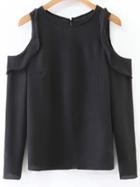 Shein Black Open Shoulder Button Back Blouse