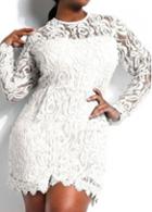 Rosewe Long Sleeve White Lace Crochet Romper