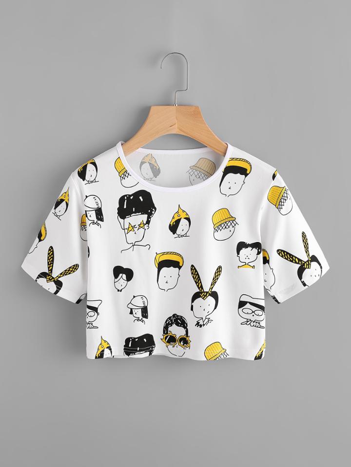 Shein Random Cartoon Print Crop Tee